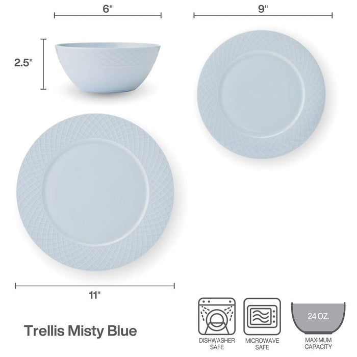 Trellis Misty Blue 12 Piece Dinnerware Set, Service for 4