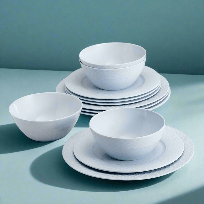 Trellis Misty Blue 12 Piece Dinnerware Set, Service for 4