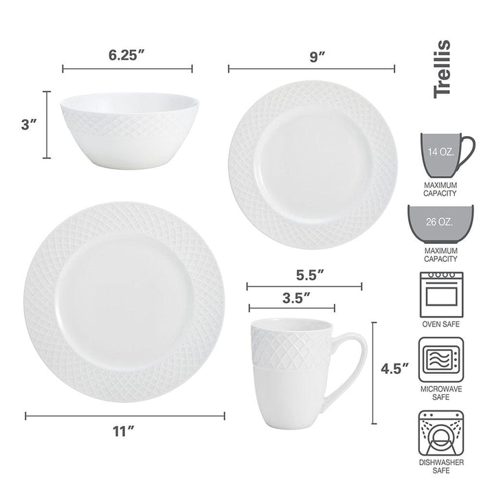 Trellis White 16 Piece Dinnerware Set