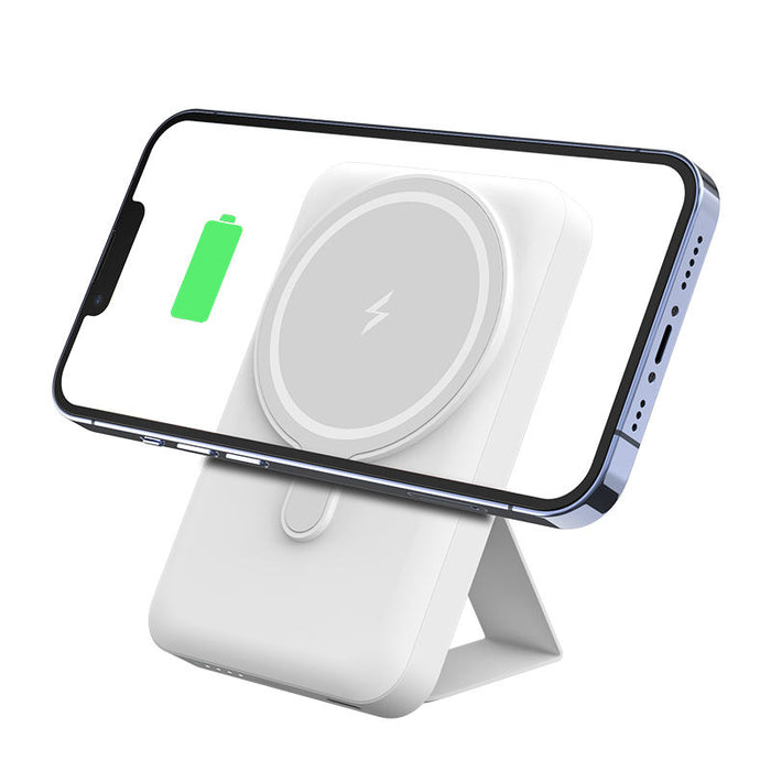 Ultra Slim Magnetic Type-C Charger: white, black wireless charging stand with smartphone, minimal style