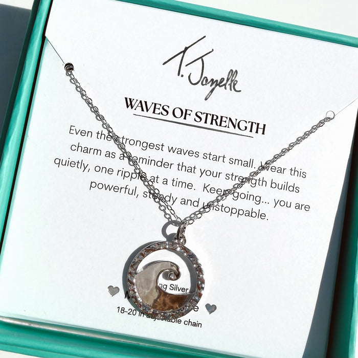 Waves of Strength Sterling Silver Charm Necklace