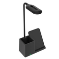 Wireless Pen Phone Holder with Charging: black, dark gray desk lamp with organizer and angled stand, minimal modern style