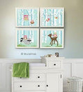 Woodland Animals In Forest - Owl Deer Raccoon - Set of 4 - Unframed Prints - Baby Girl Nursery Decor-MuralMax Interiors