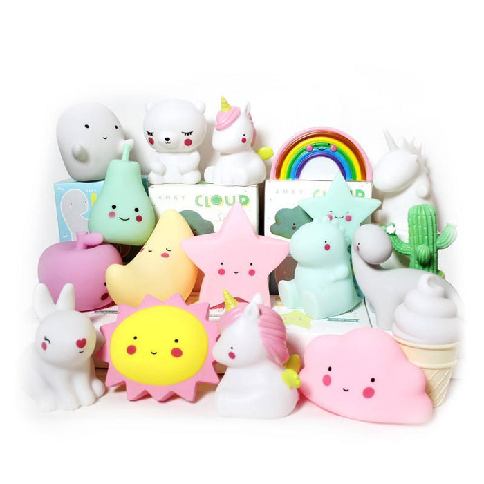 YF LED Night Light with Warranty: yellow, pink sun, ice cream, star, cloud, unicorn, and crescent moon characters, kawaii car
